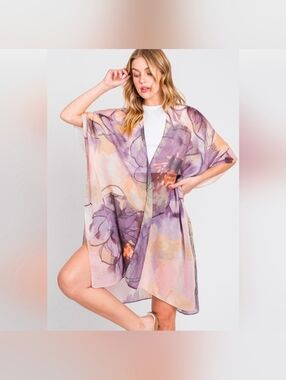 OS purple Abstract Watercolor Leaves Print- NWT